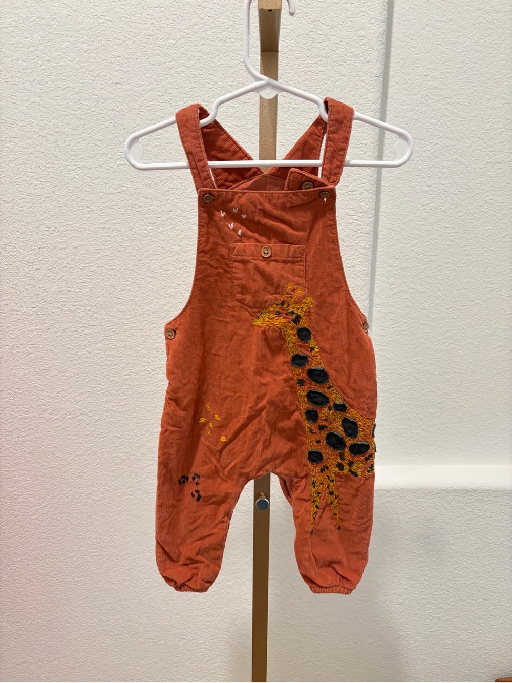 NEXT Baby Rust Orange Giraffe Embroidered Kids Overalls size 9-12 months